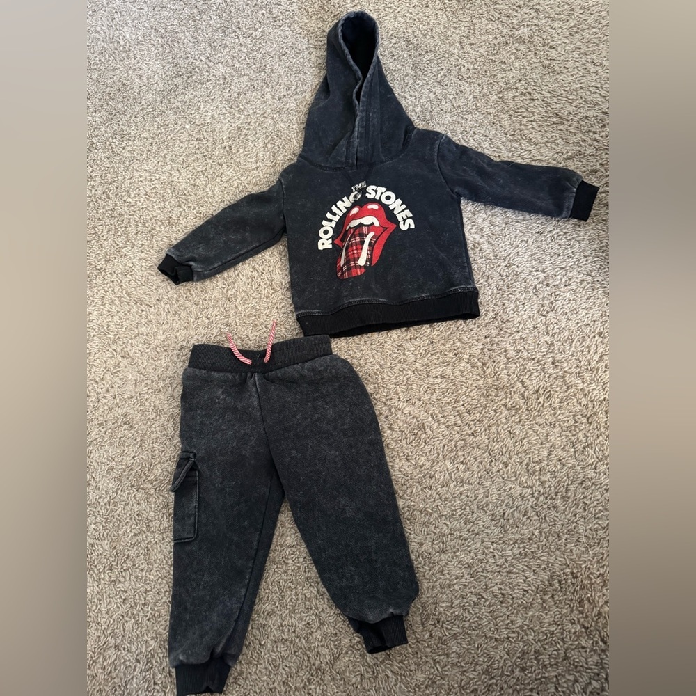 The Rolling Stones Baby Toddler 2 Piece Sweatsuit Sweatpants & Hoodie Sz 12M